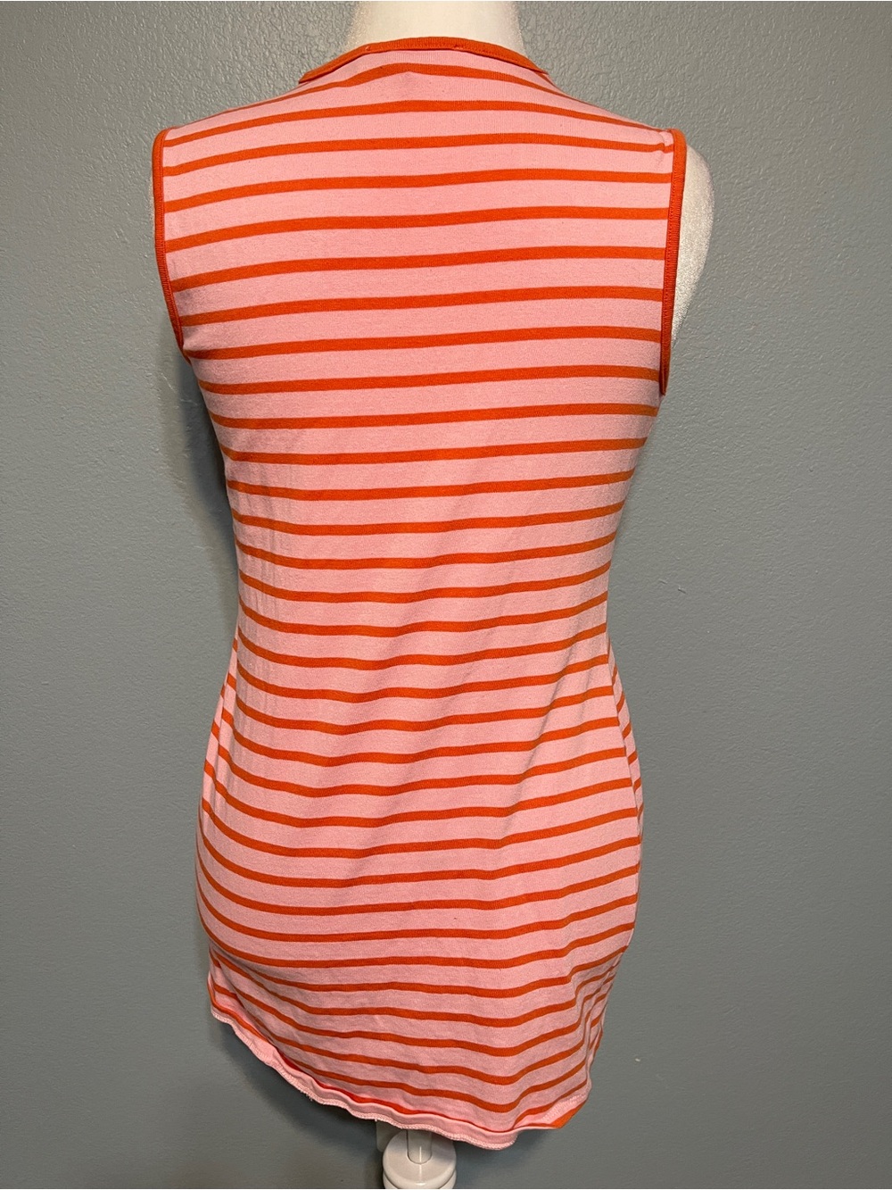 English Factory Orange Pink Coral Striped Lace-Up V-Neck Sleeveless Dress Medium - Picture 5 of 8